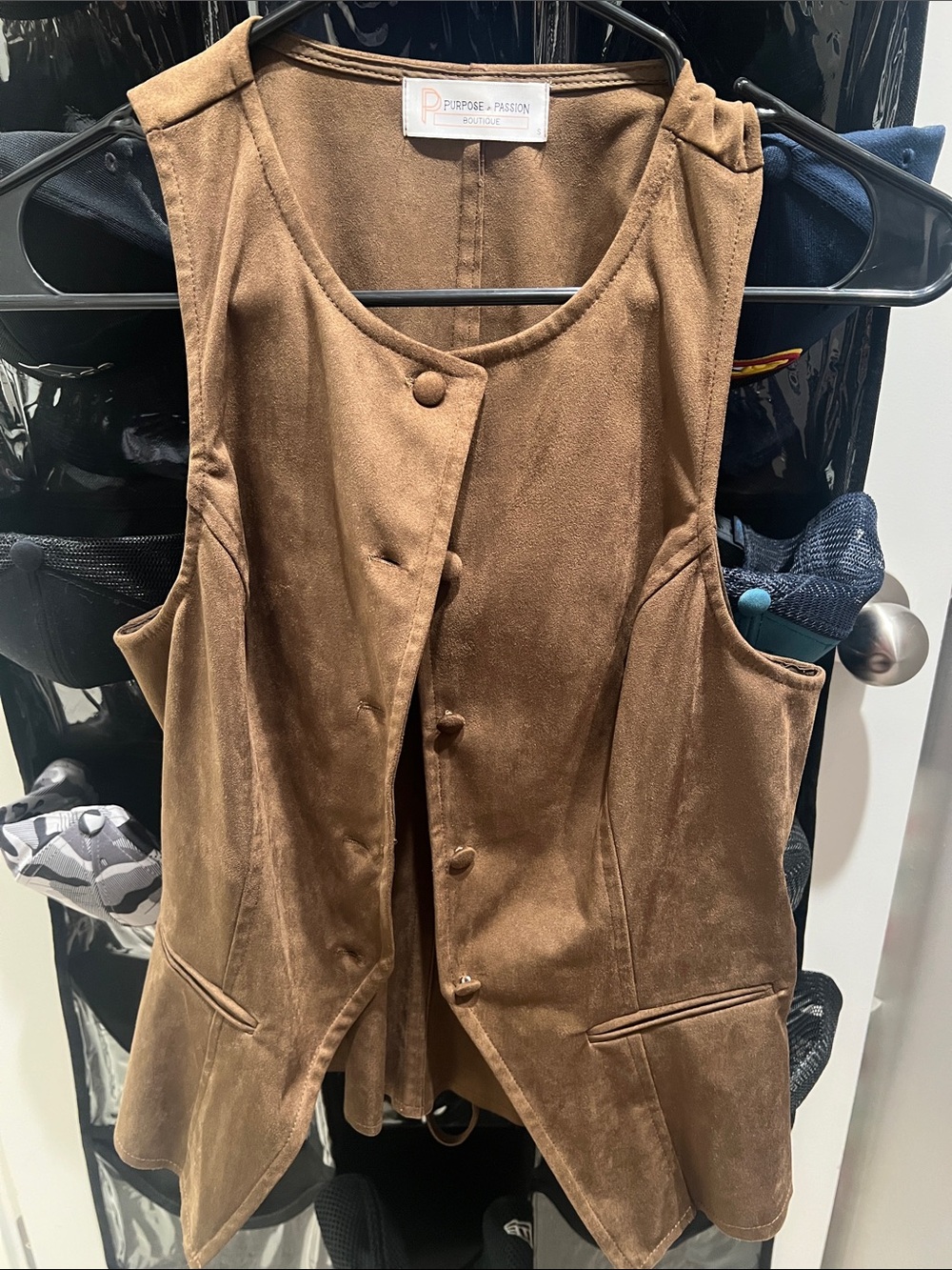 Purpose + Passion Brown Suede Button Vest